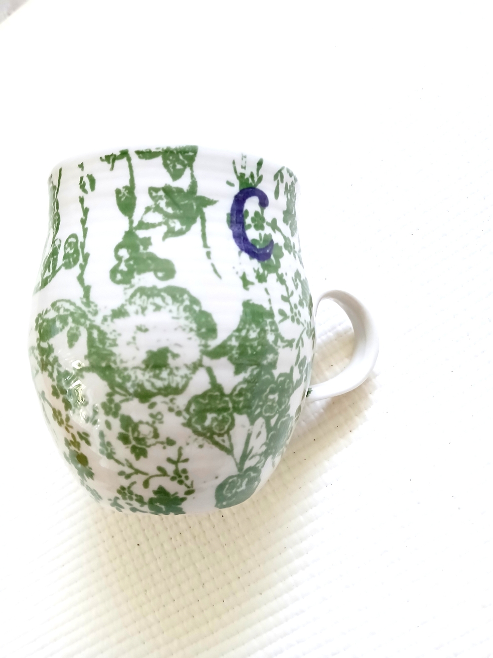 Anthropologie Homegrown Initial C Monogram Letter Floral 14oz Coffee Mug